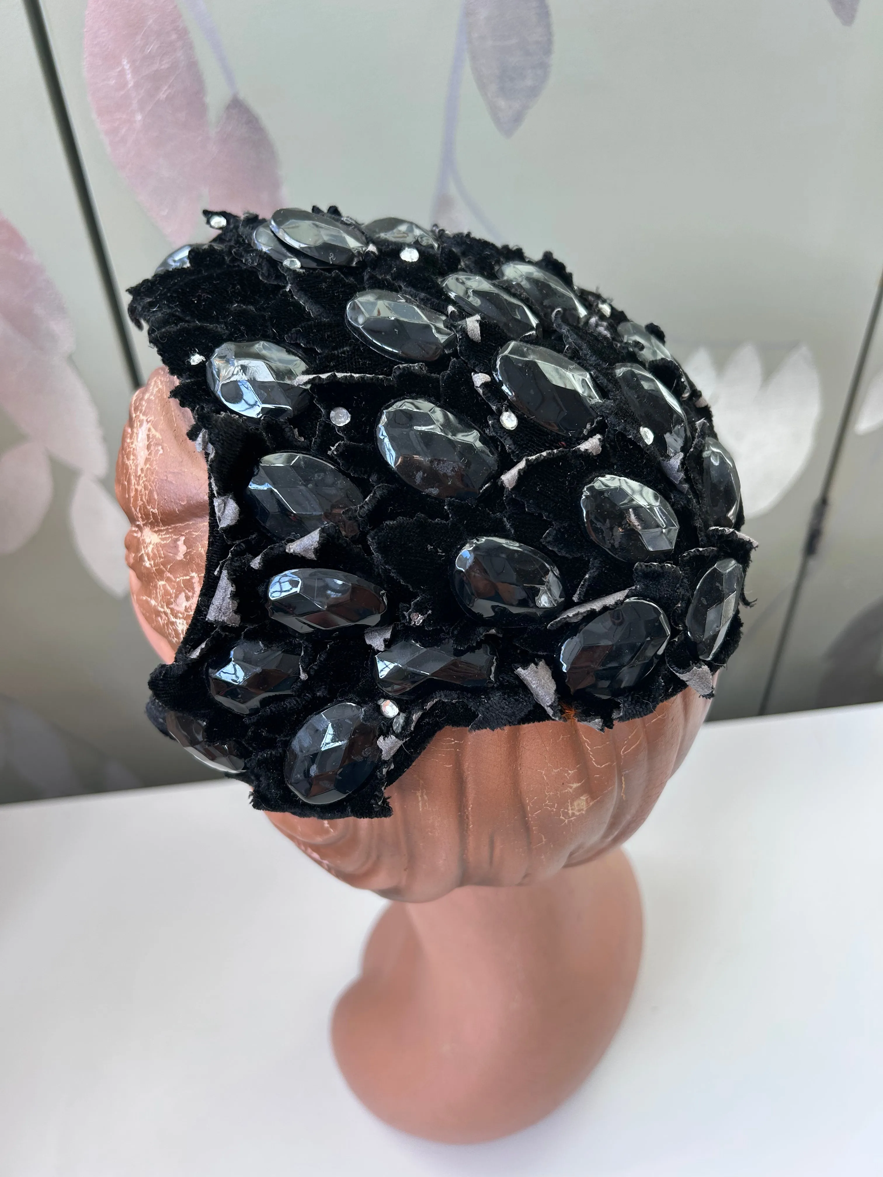 1950s Black Bejewelled Cap by Modern Miss