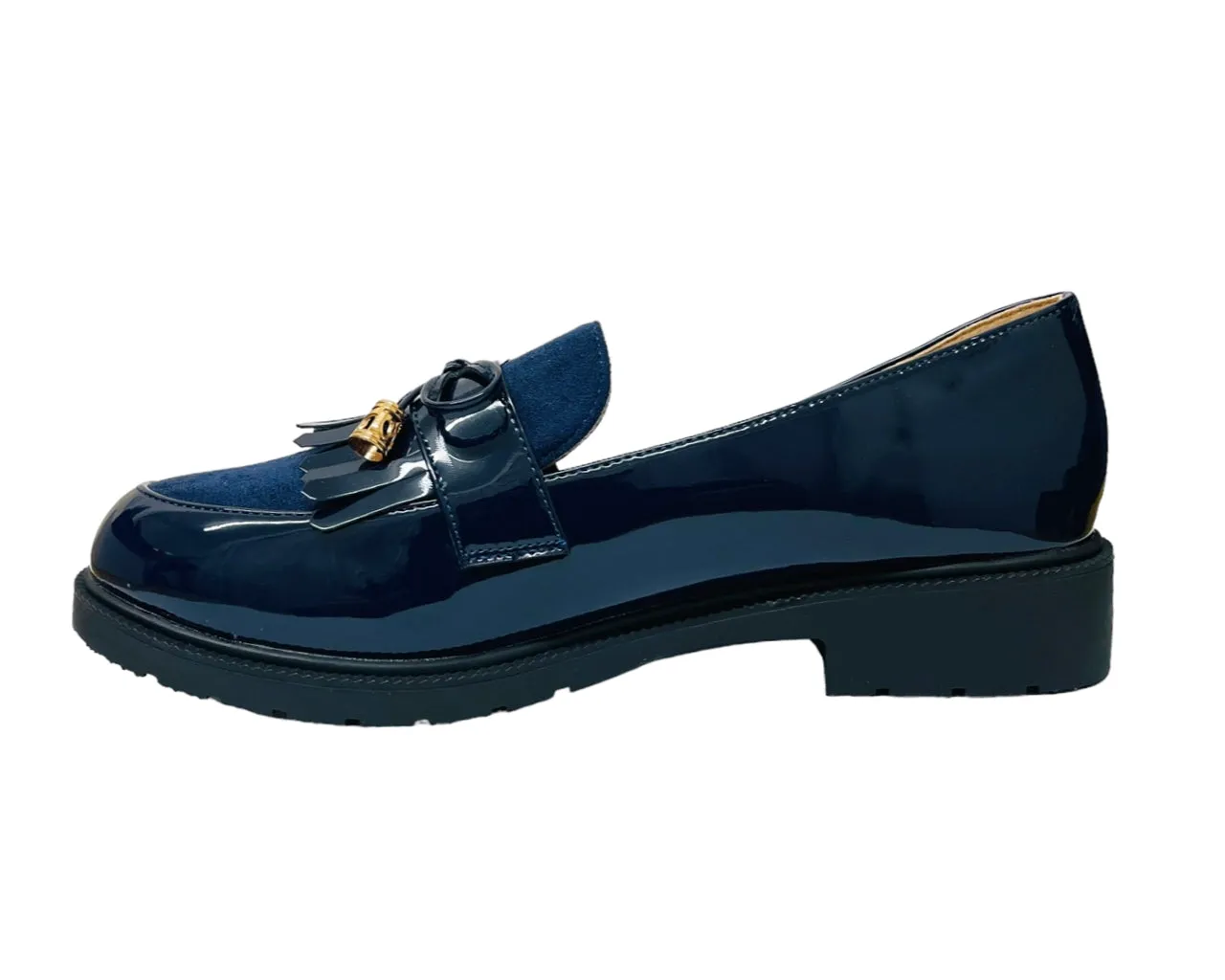 Women's Faux Patent Leather Slip On Tassel Shoes