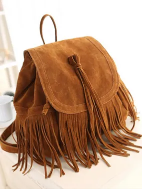 2023 New Western Women Tassel Backpacks Girls Vintage Suede Shoulder Bag