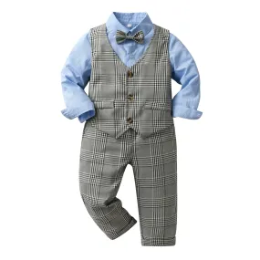 3 Pieces Set Baby Kid Boys Solid Color Shirts Checked Vests Waistcoats And Pants Wholesale 23082855