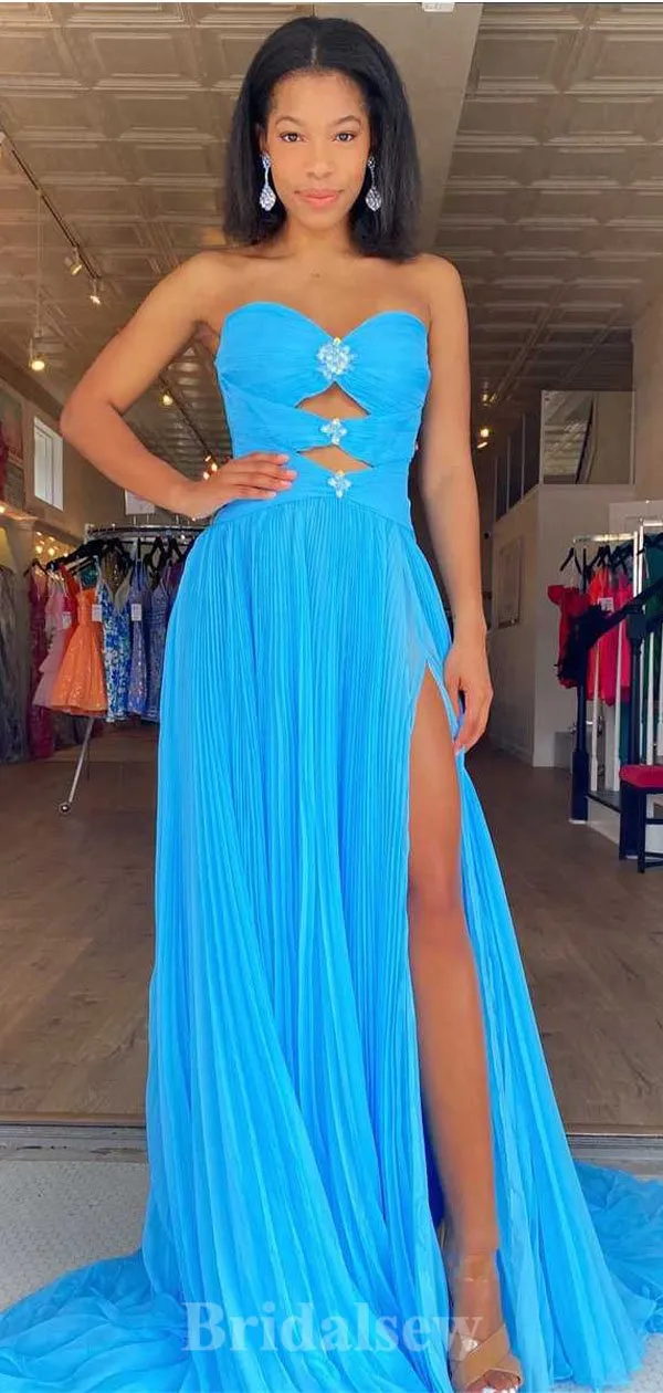 A-line Charming Blue New Elegant Best Long Party Evening Prom Dresses PD1285