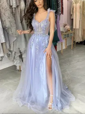 A-line Elegant Tulle Elegant Women Sleeveless Party Long Prom Dresses PD394