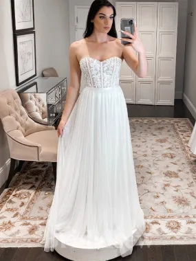 A-line Strapless Unique Design Best Vintage Long Elegant Wedding Dresses WD410