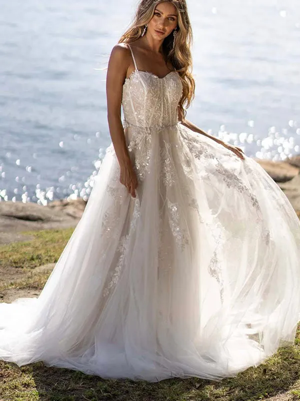 A-line Unique Design Beach Vintage Garden Long Wedding Dresses WD129