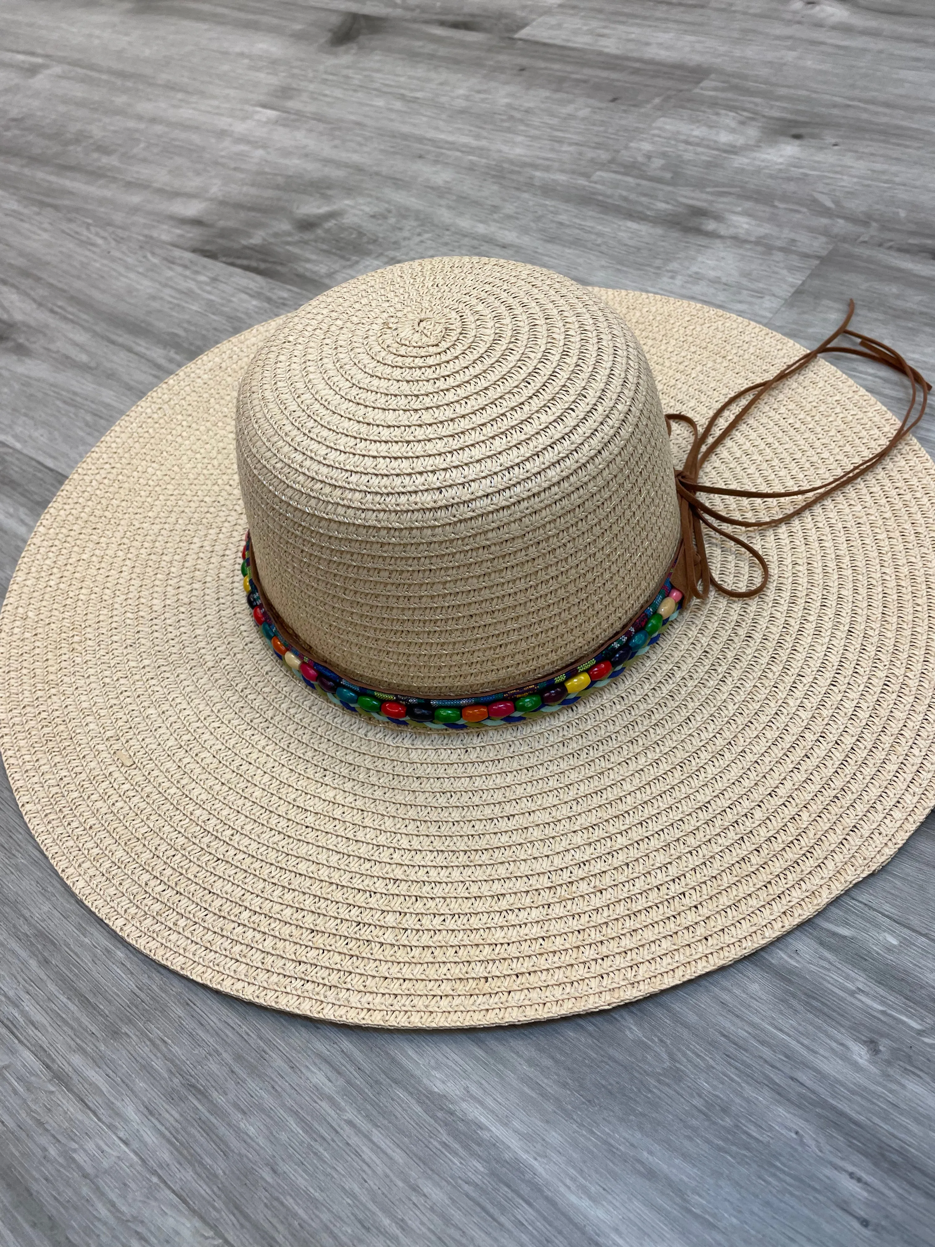 Arianna Crushable Sun Hat with Bead Trim & Suede Bow