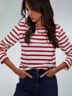 Ashley Organic Cotton Stripe Top | Soft White & Crimson