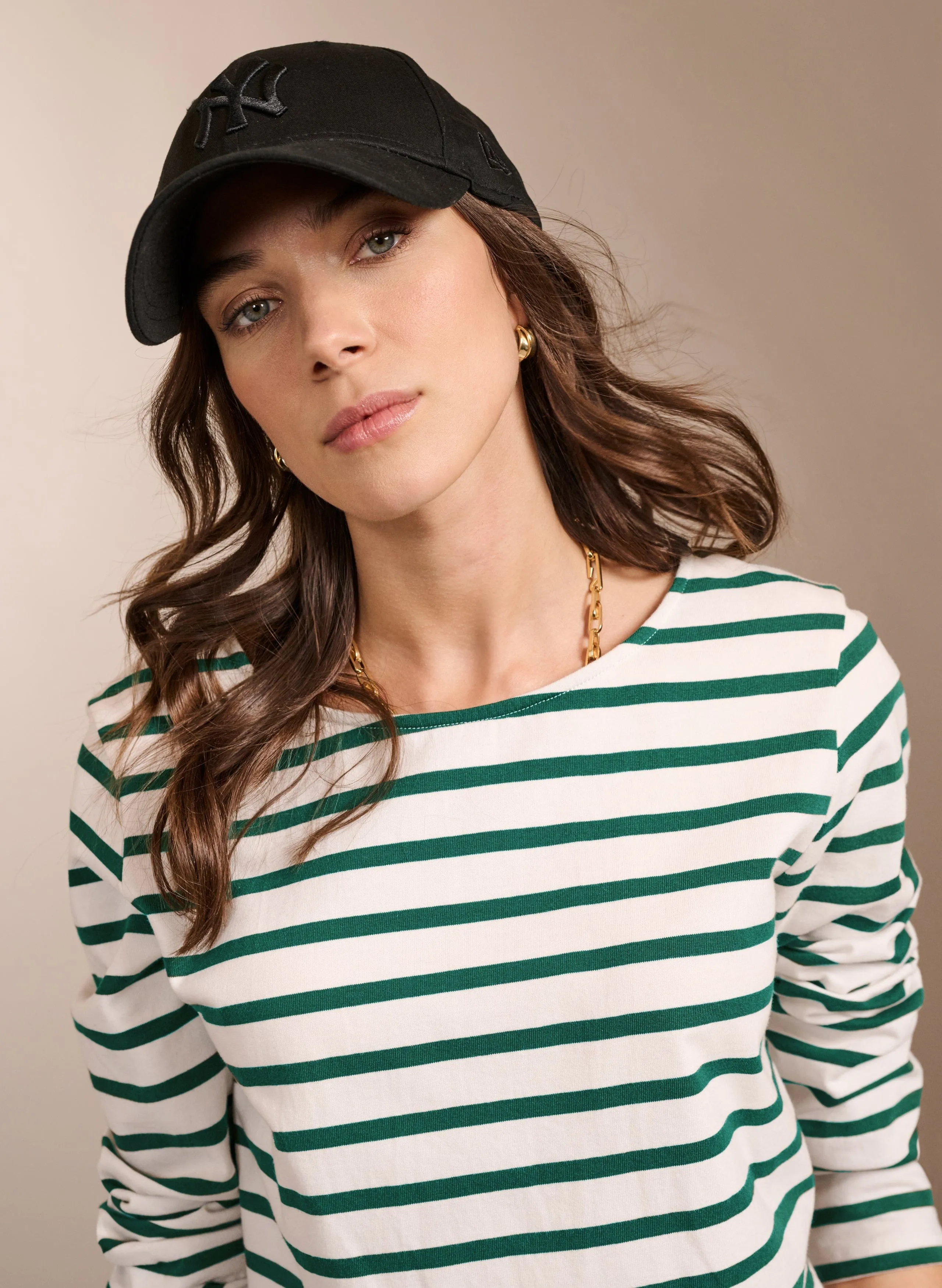 Ashley Organic Cotton Top | White & Emerald