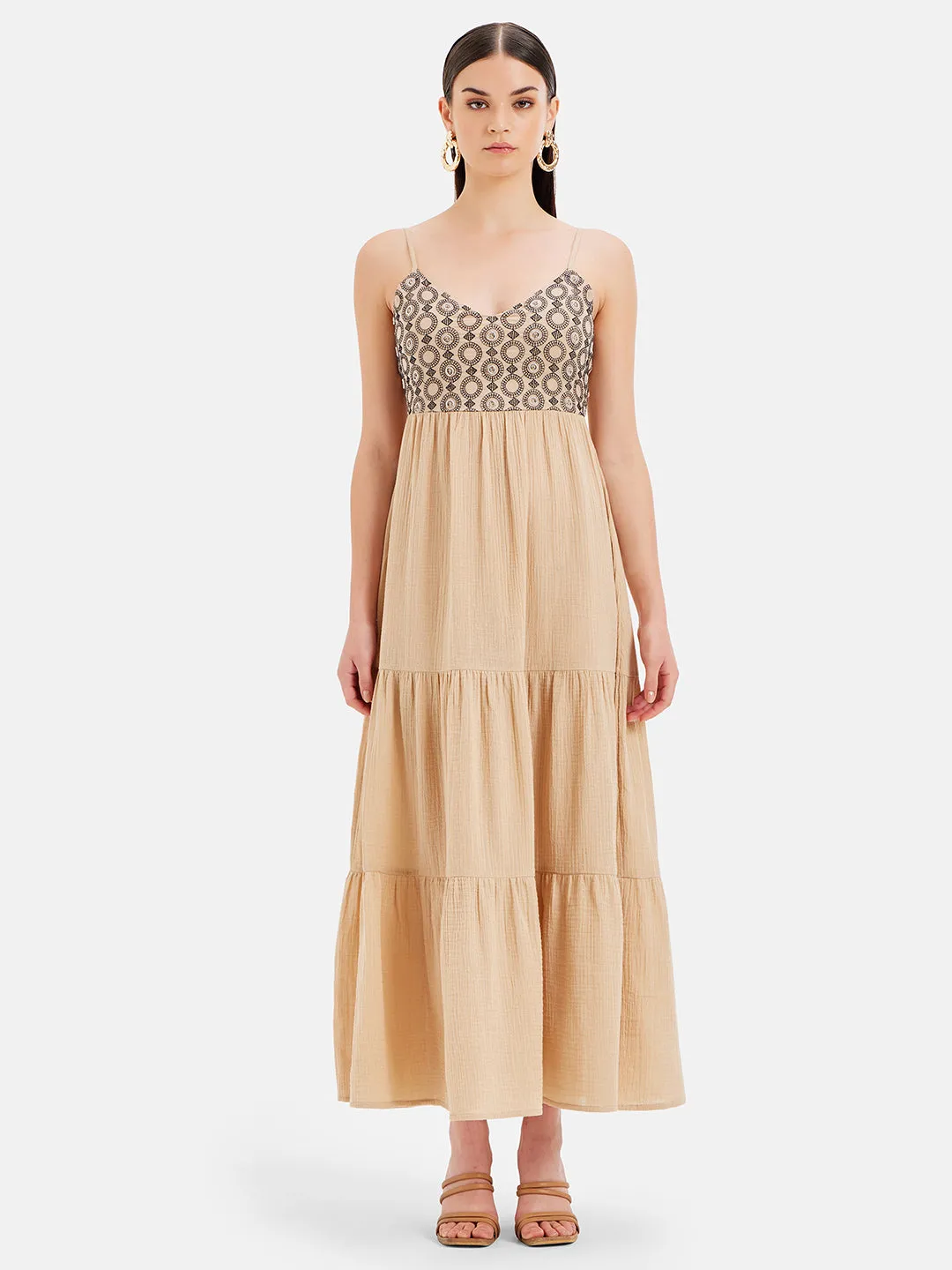 Audrey Embroidered Flared Maxi Dress