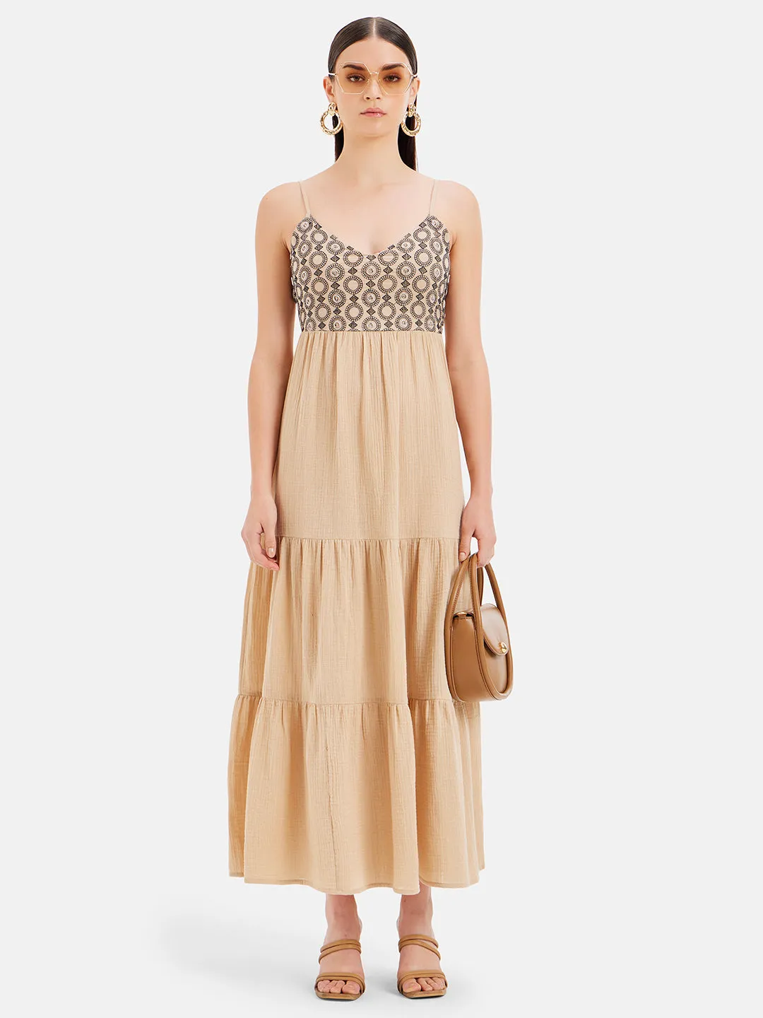 Audrey Embroidered Flared Maxi Dress