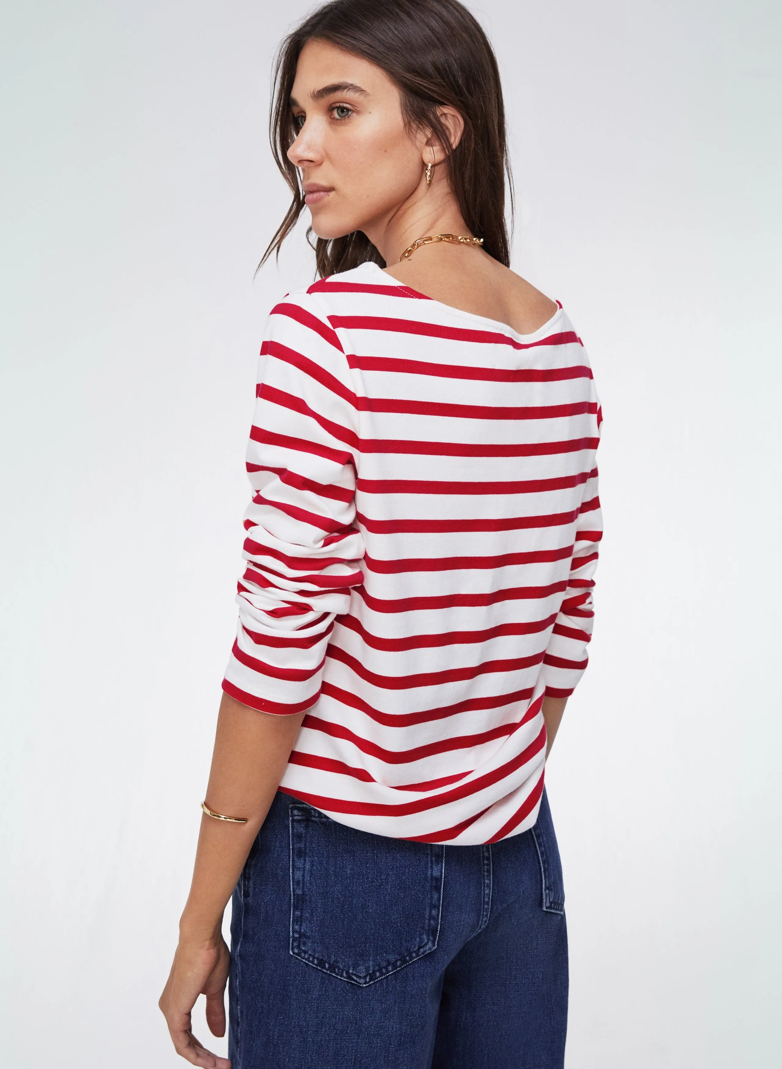 Ashley Organic Cotton Stripe Top | Soft White & Crimson