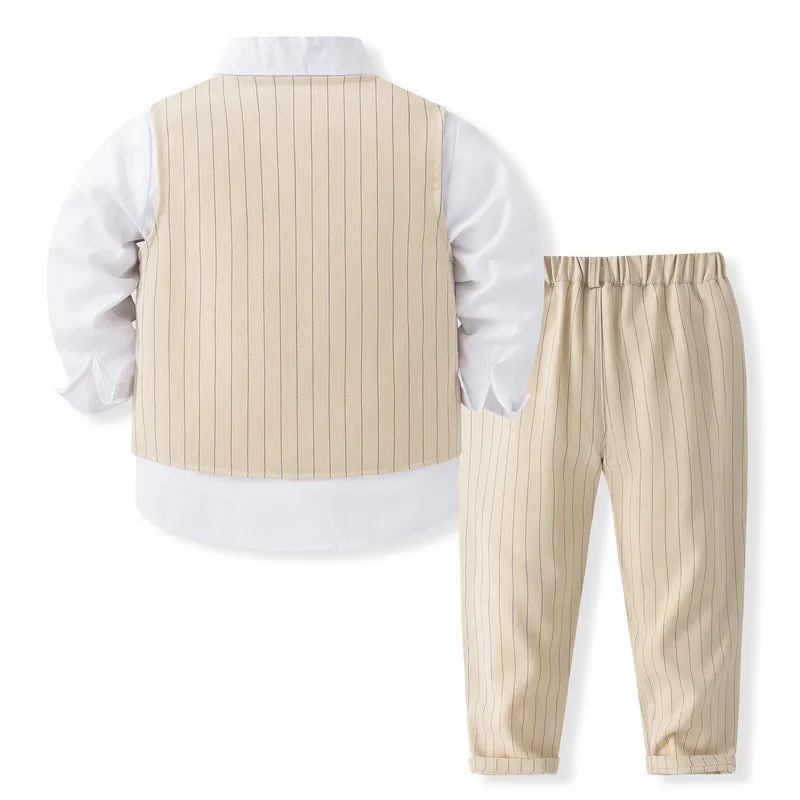 3 Pieces Set Baby Kid Boys Solid Color Shirts Striped Vests Waistcoats And Pants Wholesale 230828182