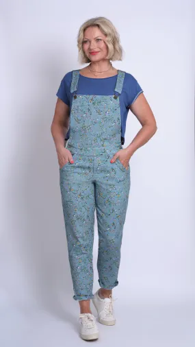 Blue Botanical-print stretch Meggi dungarees