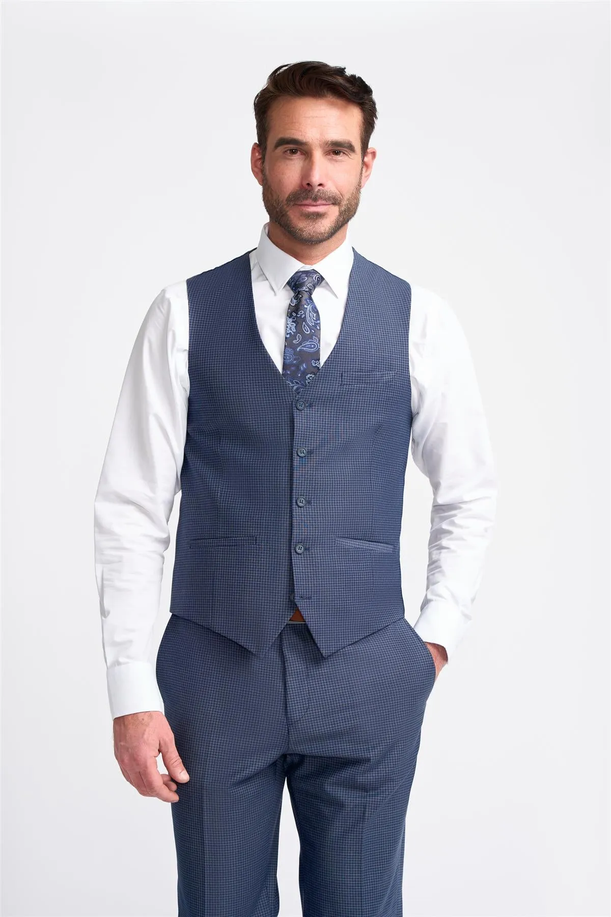 Bond Navy Check Waistcoat