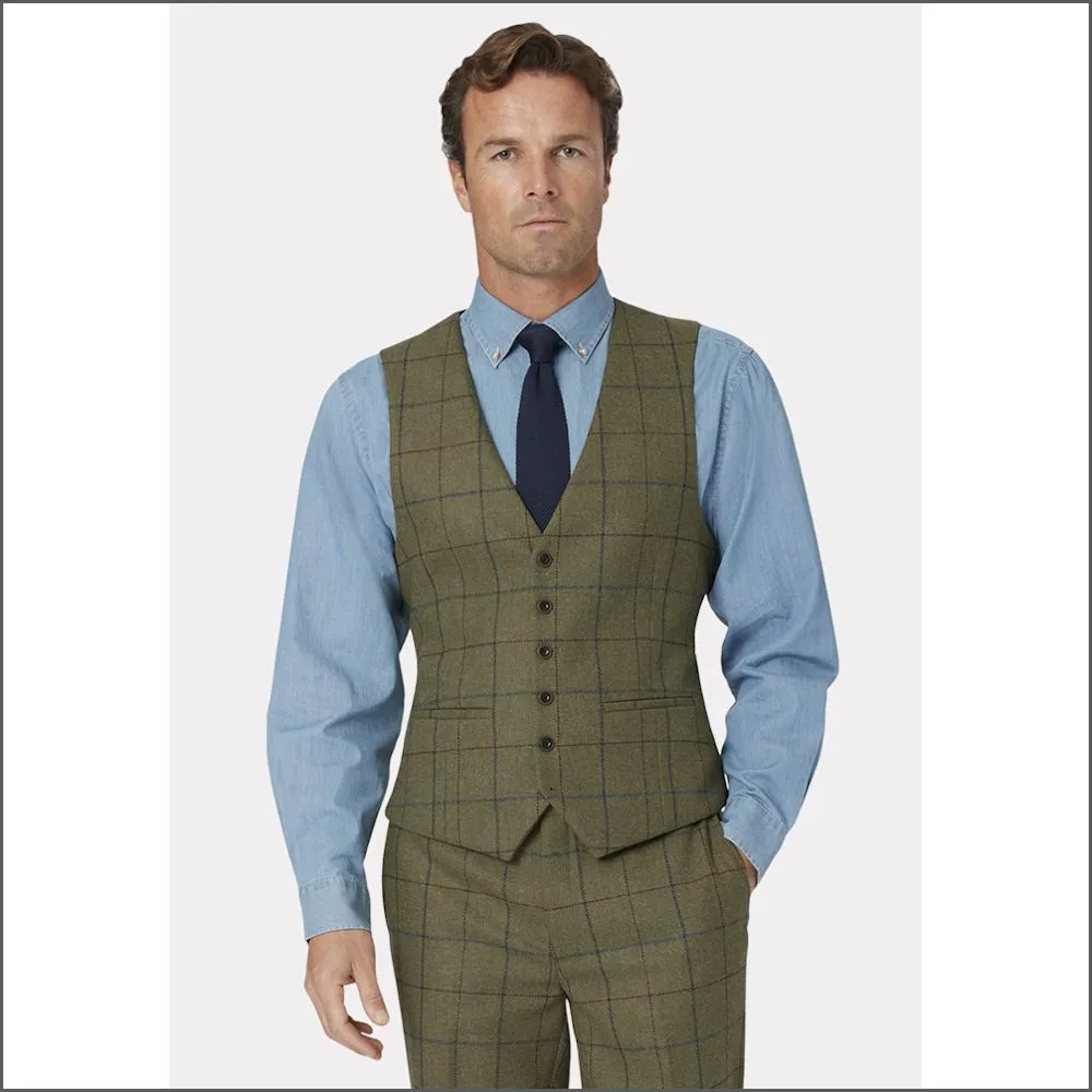 Brook Taverner Haincliffe Green with Blue Overcheck Waist Coat<>