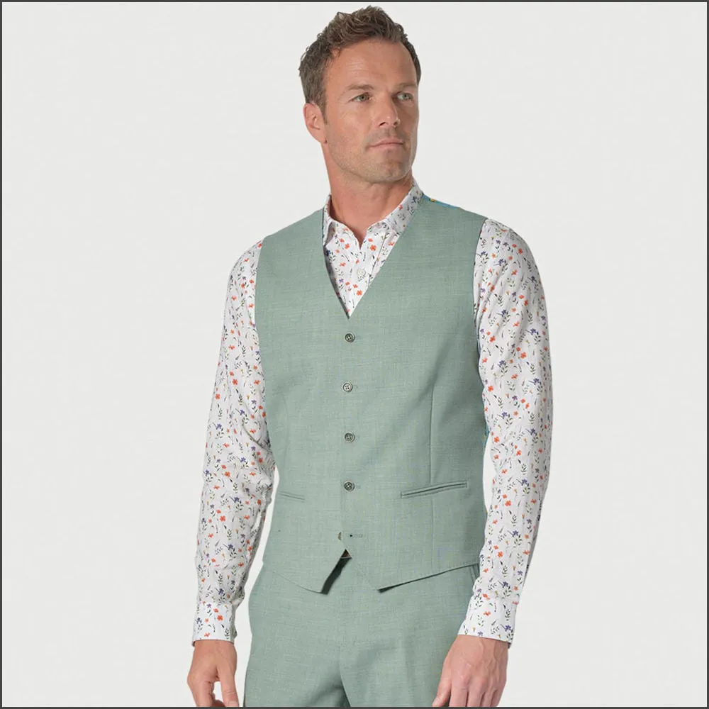 Brook Taverner Tailored Fit Sage Linen Mix Suit - Waistcoat Optional