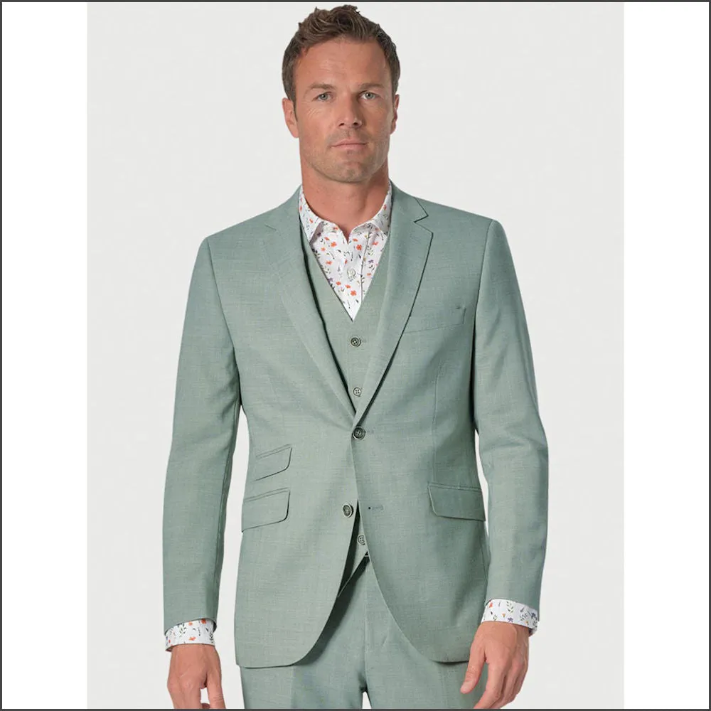 Brook Taverner Tailored Fit Sage Linen Mix Suit - Waistcoat Optional