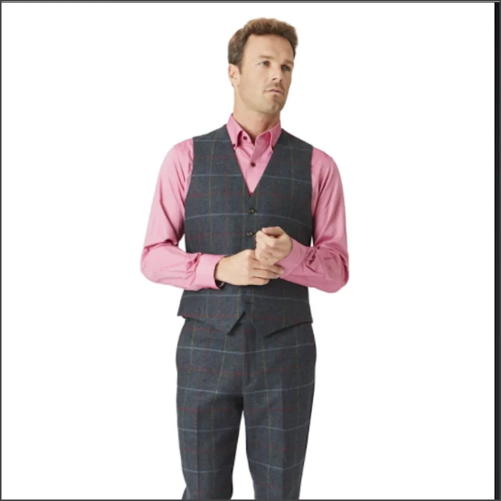 Brook Taverner Haincliffe  Blue with Red and Caramel Check Waist Coat<>