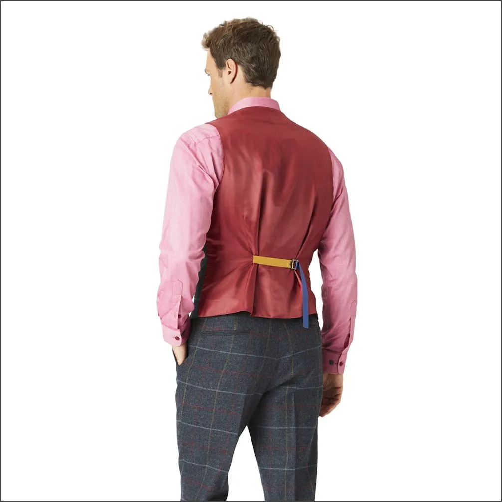 Brook Taverner Haincliffe  Blue with Red and Caramel Check Waist Coat<>