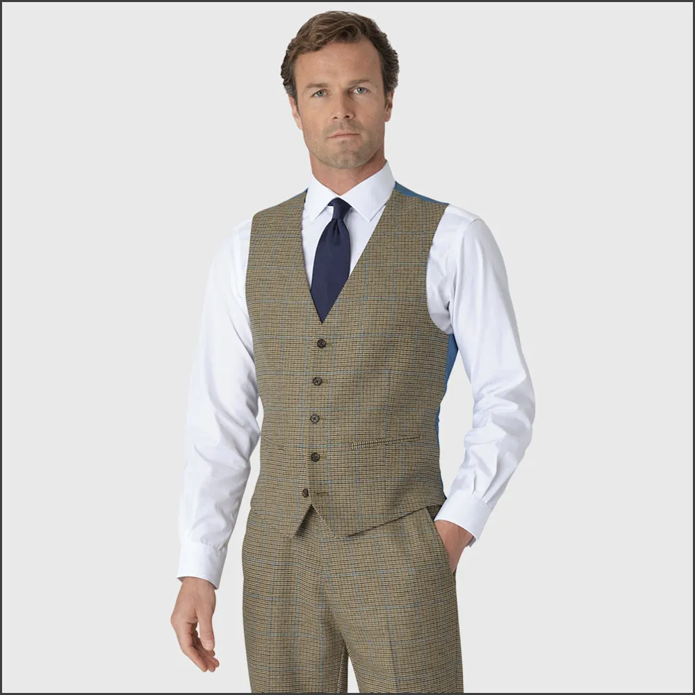 BROOK TAVERNER Woolf Pure New Wool Houndstooth Check Suit Waistcoat<>