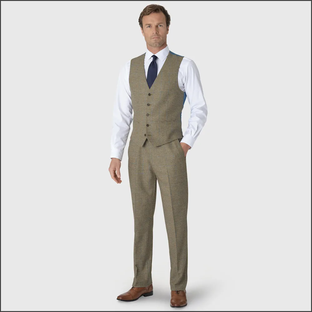 BROOK TAVERNER Woolf Pure New Wool Houndstooth Check Suit Waistcoat<>