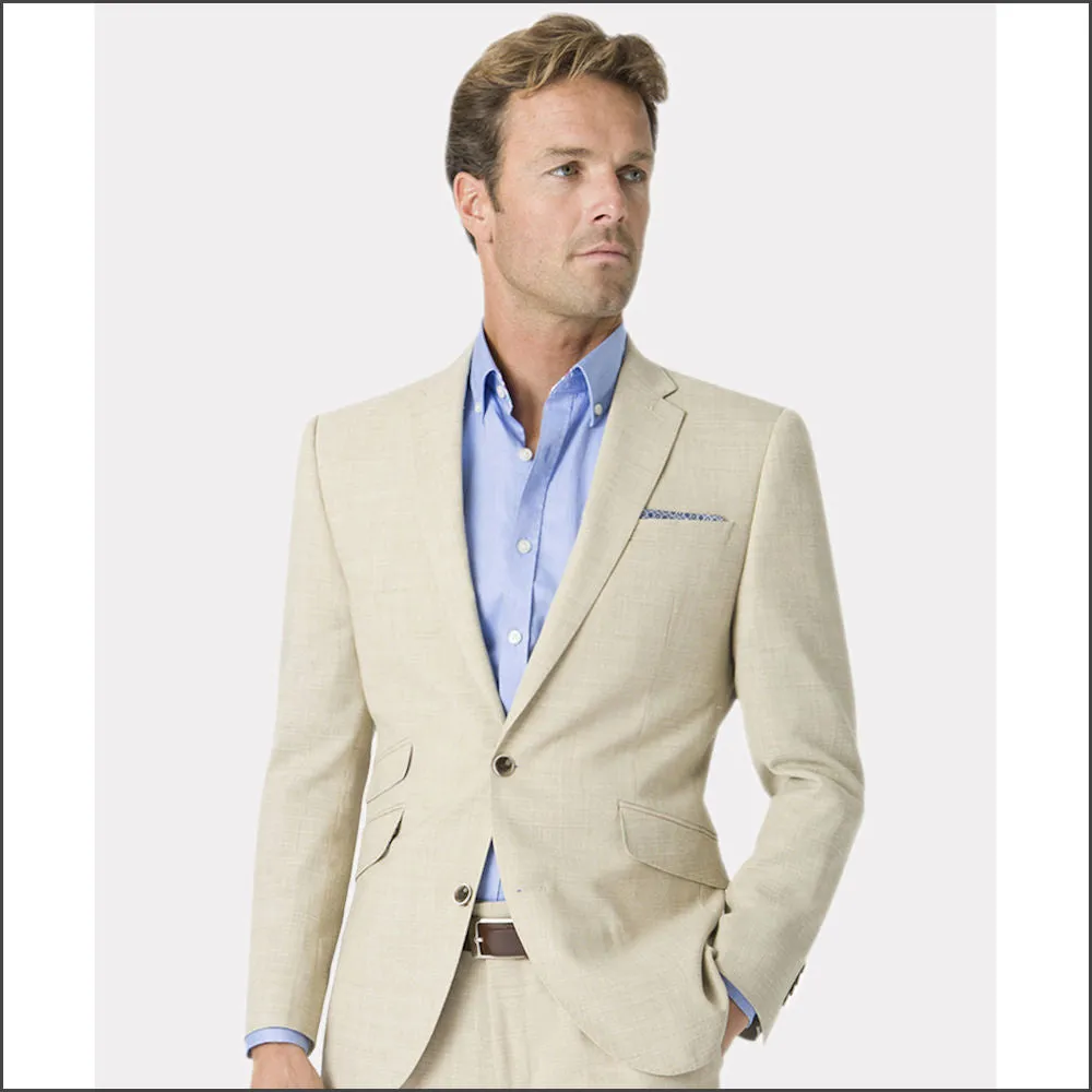 Brook Taverner Tailored Fit Natural Linen Blend Waistcoat<><>