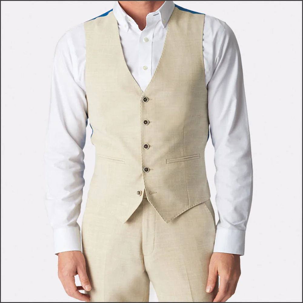 Brook Taverner Tailored Fit Natural Linen Blend Waistcoat<><>