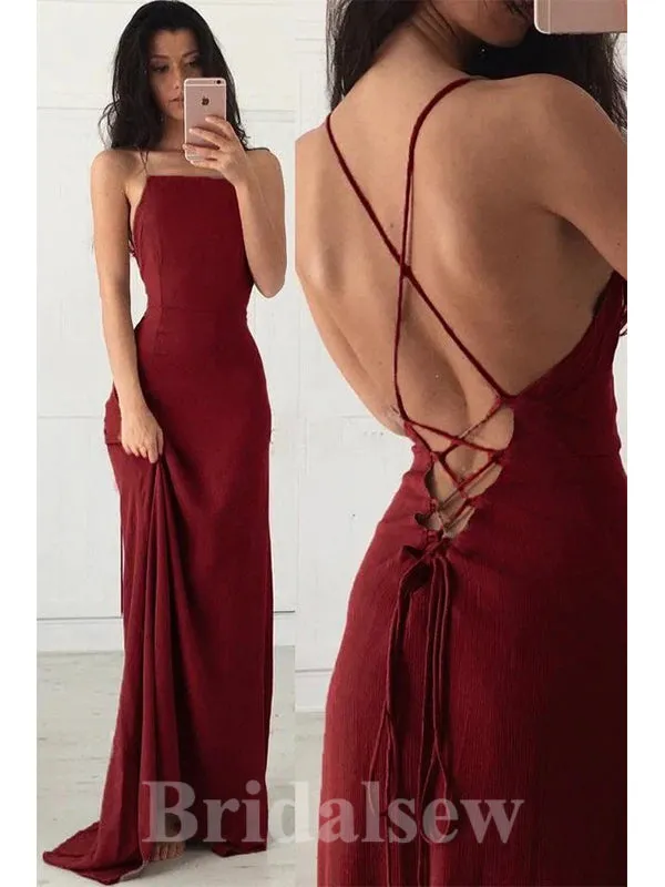 Burgundy Mermaid Spaghetti Straps Sexy Formal Party Long Elegant Evening Prom Dresses PD1066