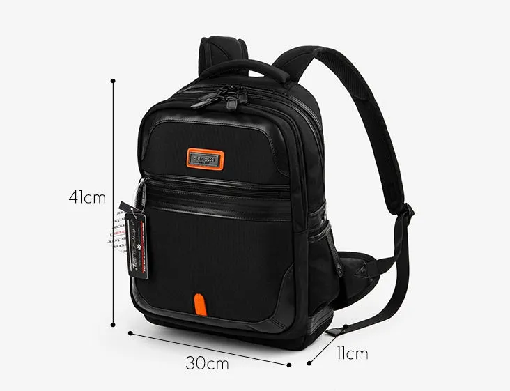 Black Orange Accented Backpacks Nylon Faux Leather Hybrid Vintage Laptop Sleeves School Travel Bookbags Mens