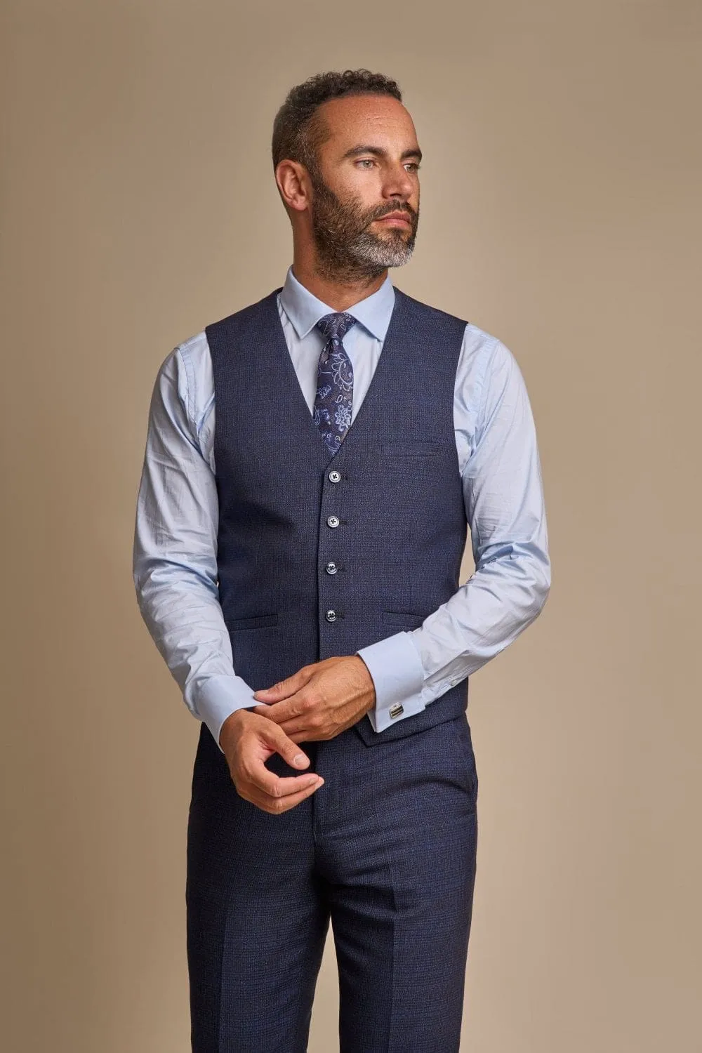 Cavani Caridi Men's Navy Tweed Waistcoat