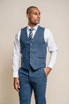 Cavani Carnegi Men's Blue Slim Fit tweed Check Waistcoat