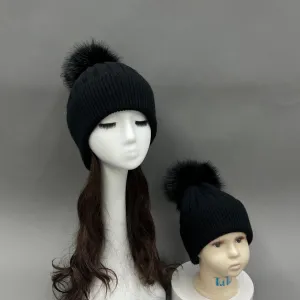 Childrens Black Faux Fur Bobble Hat