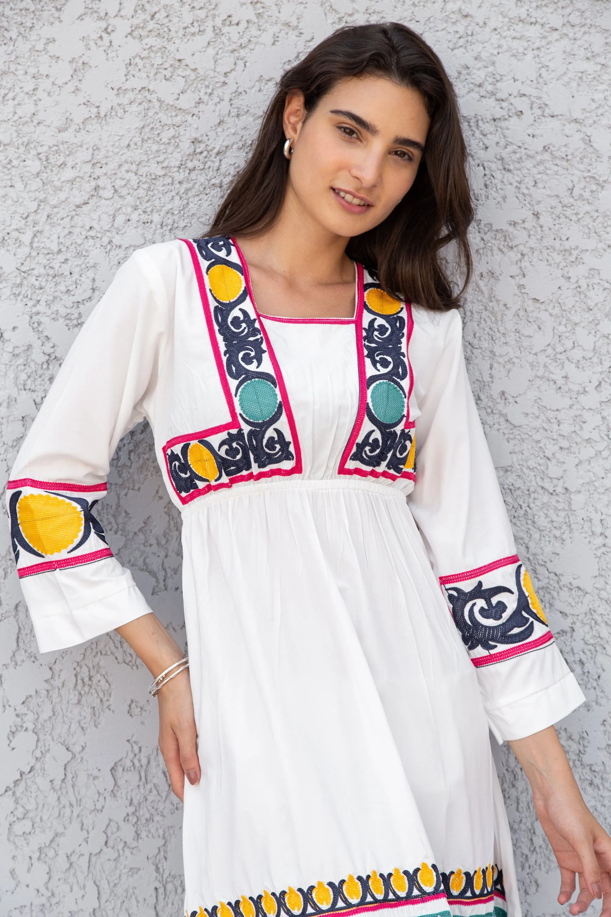 Colorful white cotton caftan, Short embroidered Cotton caftan dress, African women clothing, Bohemian maxi dress, Boho caftan, caftans