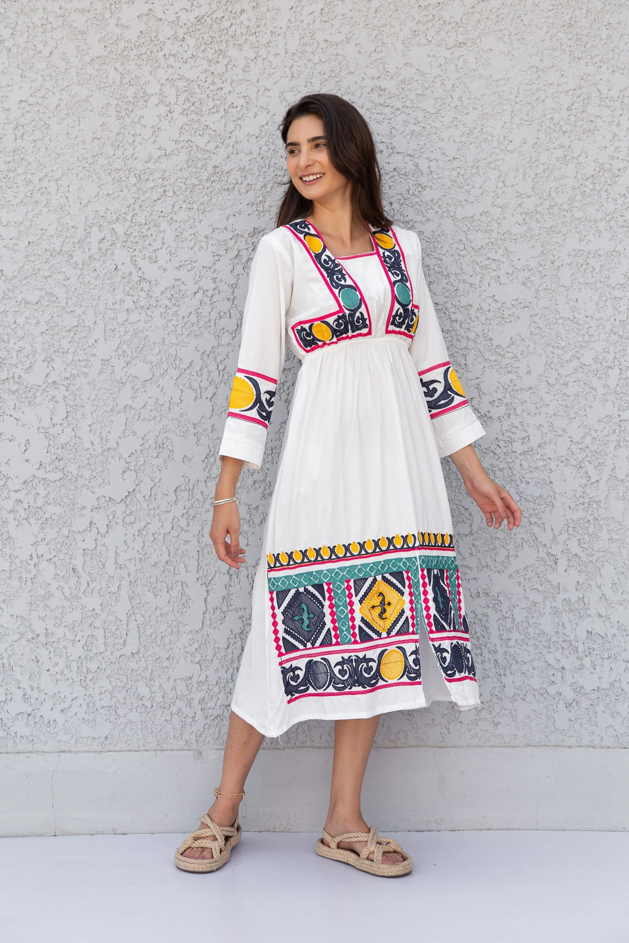 Colorful white cotton caftan, Short embroidered Cotton caftan dress, African women clothing, Bohemian maxi dress, Boho caftan, caftans