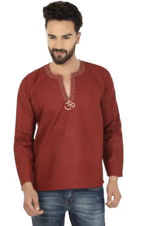 Cotton Dress Mens Short Kurta Shirt India Clothing (Maroon)