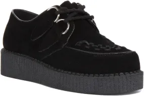 Creepers Single Sole Lace Up In Black Suede For Women