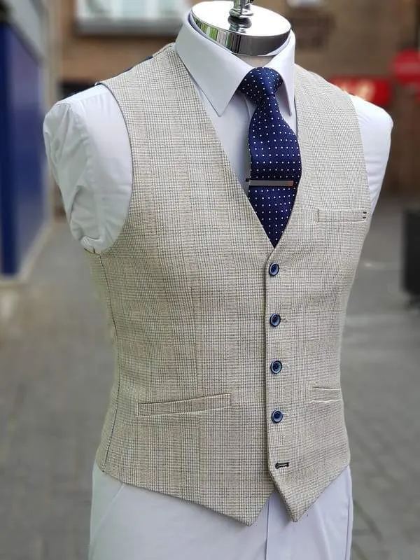 Cavani Caridi Men's Cream Check Caridi Waistcoat