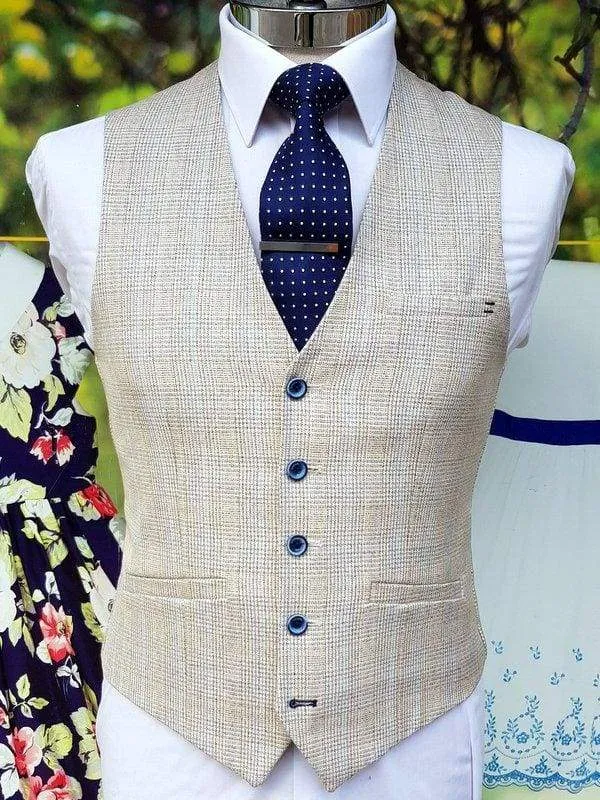 Cavani Caridi Men's Cream Check Caridi Waistcoat