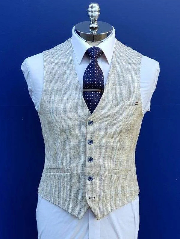 Cavani Caridi Men's Cream Check Caridi Waistcoat