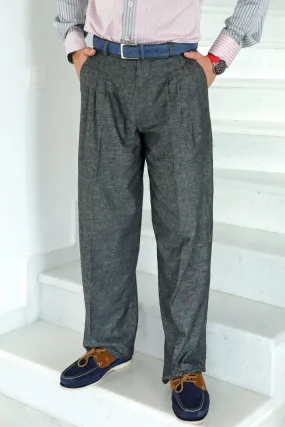 Dark Grey Linen Tango Pants With Four Pleats