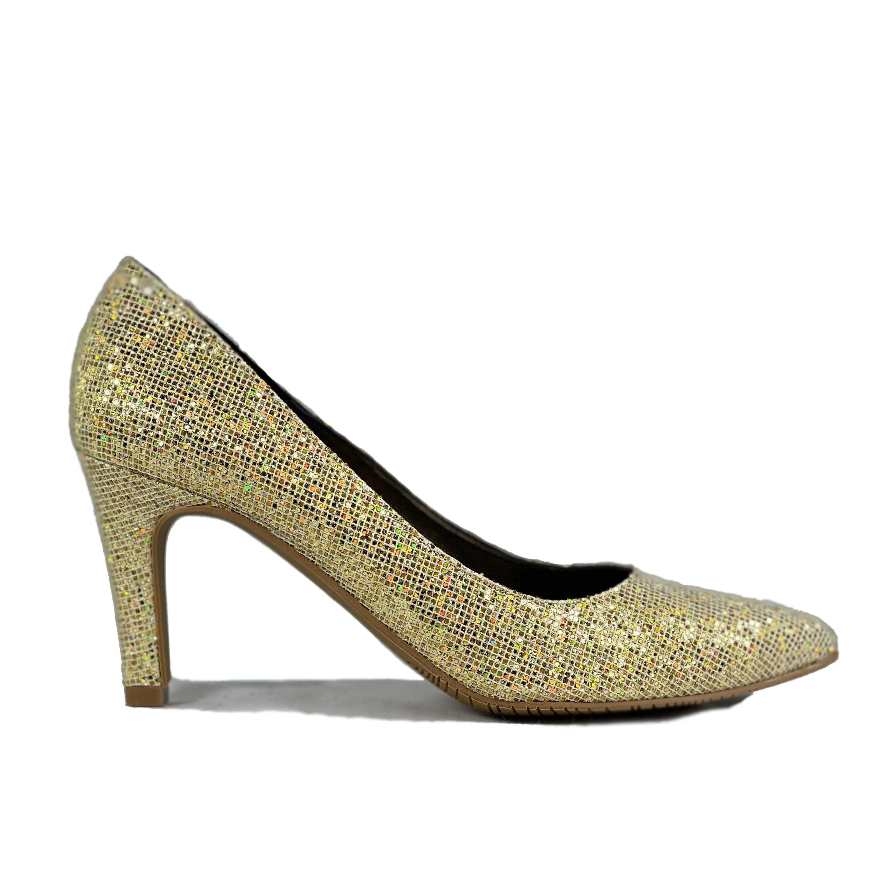 'Medina' gold glitter vegan mid-stiletto by Zette Shoes