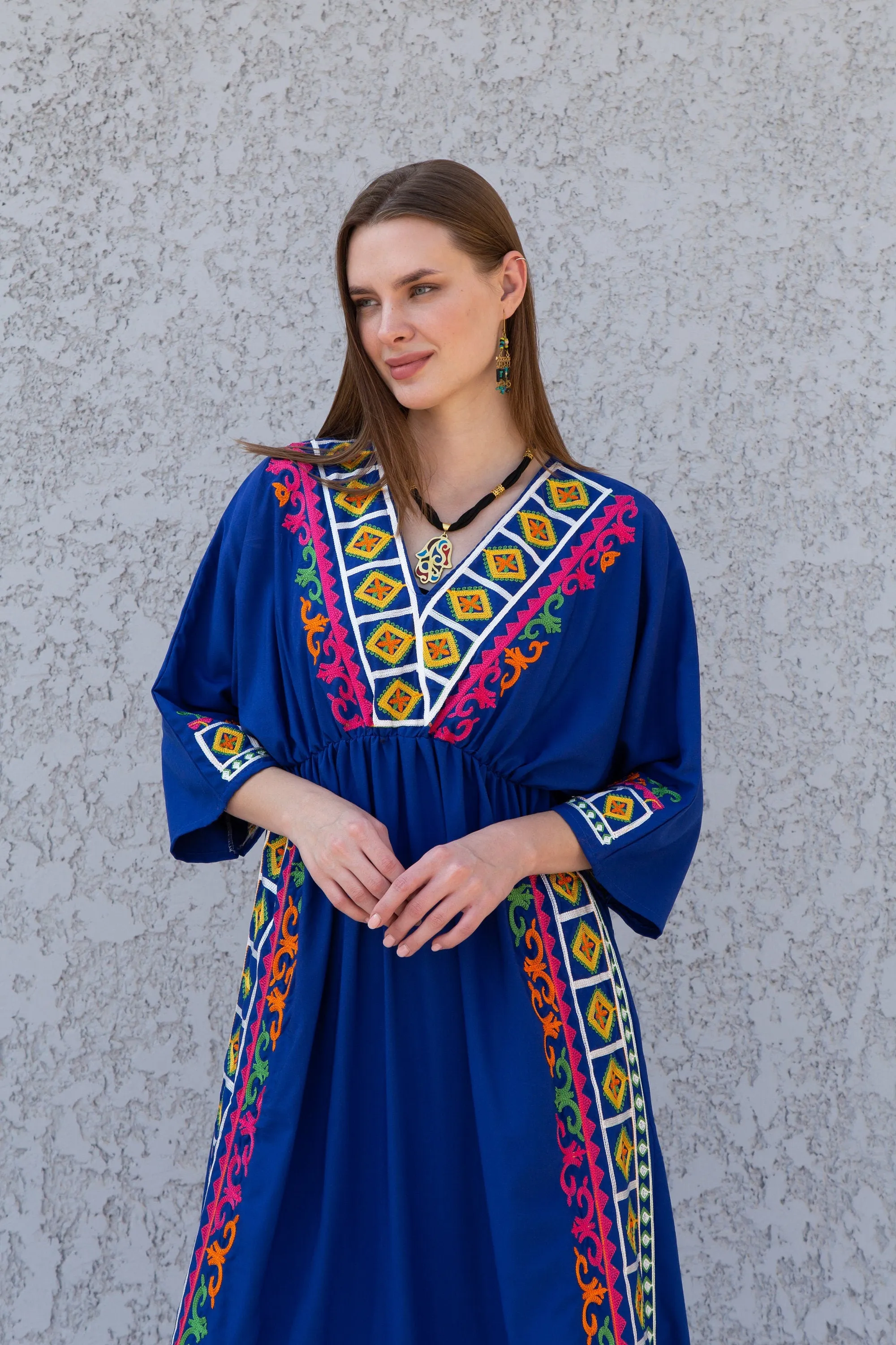 Eccentric Royal blue cotton caftan, Short embroidered Cotton caftan dress, African women clothing, Bohemian maxi dress, Boho caftan, caftans