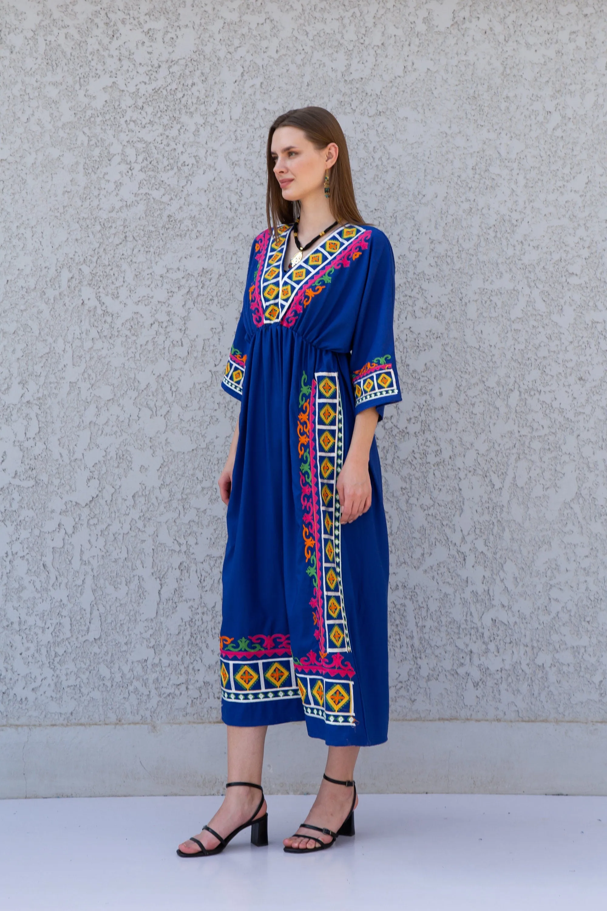 Eccentric Royal blue cotton caftan, Short embroidered Cotton caftan dress, African women clothing, Bohemian maxi dress, Boho caftan, caftans