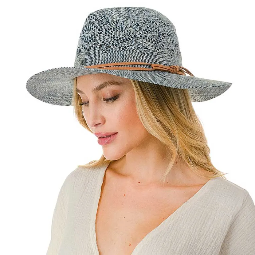 Faux Leather Trim Cut Out Detail Woven Hat