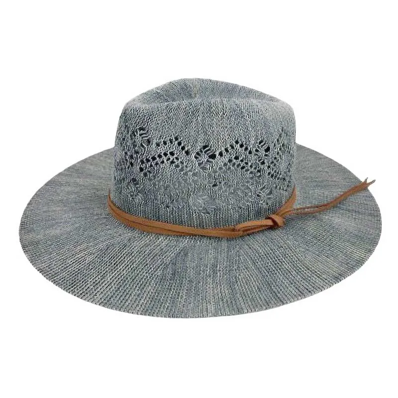 Faux Leather Trim Cut Out Detail Woven Hat