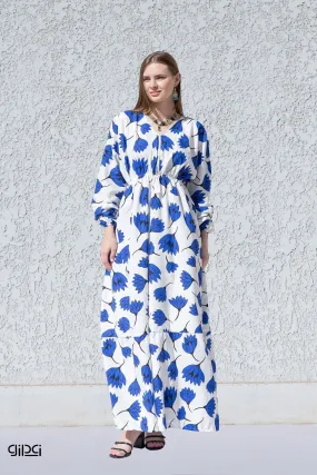 Fres white flower print cotton caftan, Cotton caftan dress, African women clothing, Boho maxi dress,Bohemian maxi dress, Boho summer caftan