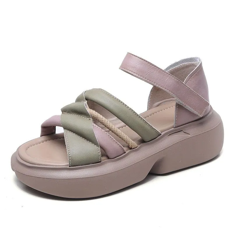 GZ340 - Women's Casual Shoes - Gladiator Cross Leather Wedges Sandals