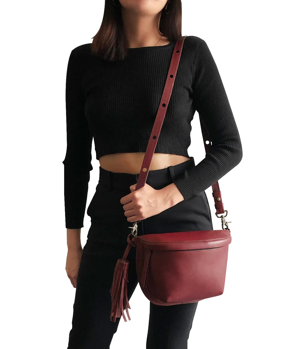 Red Maroon Leather Sling Bag Crossbody