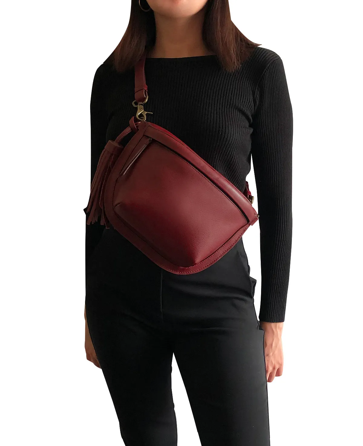 Red Maroon Leather Sling Bag Crossbody