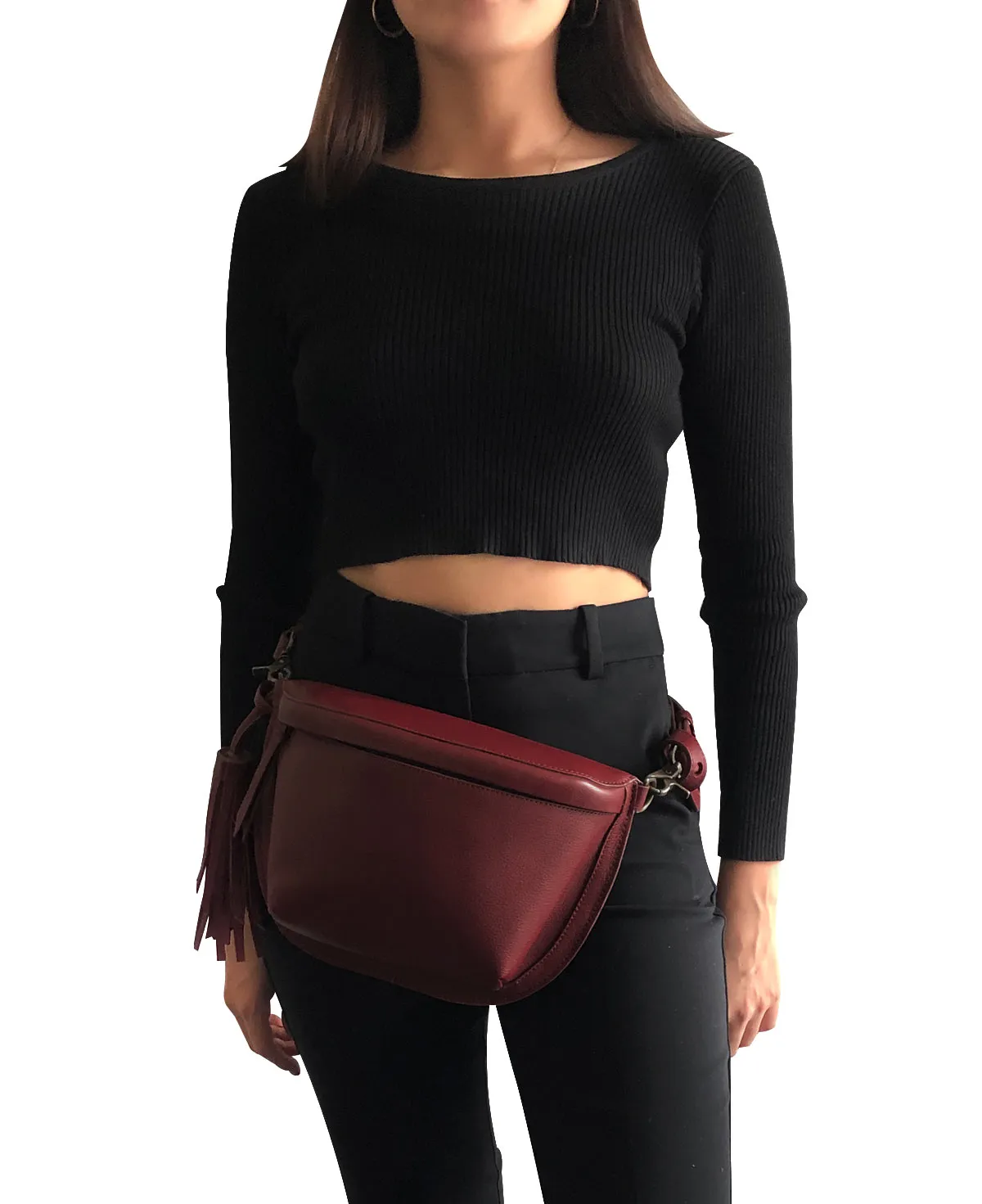 Red Maroon Leather Sling Bag Crossbody