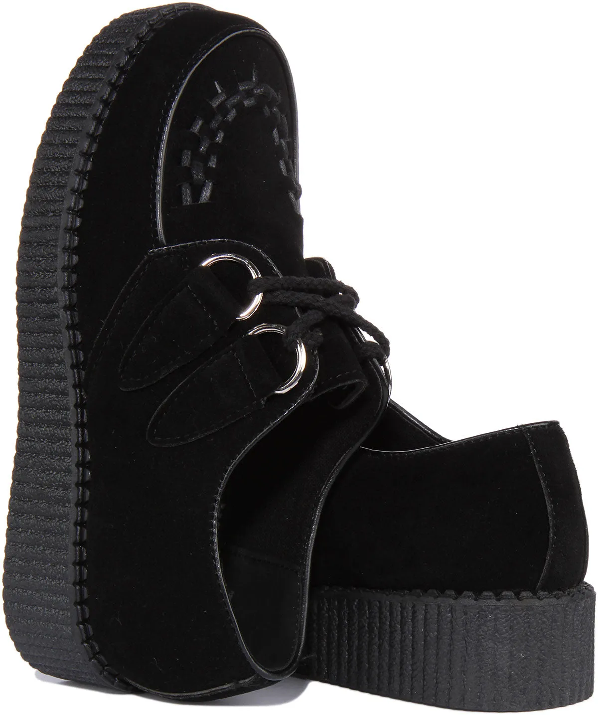 Creepers Single Sole Lace Up In Black Suede For Women